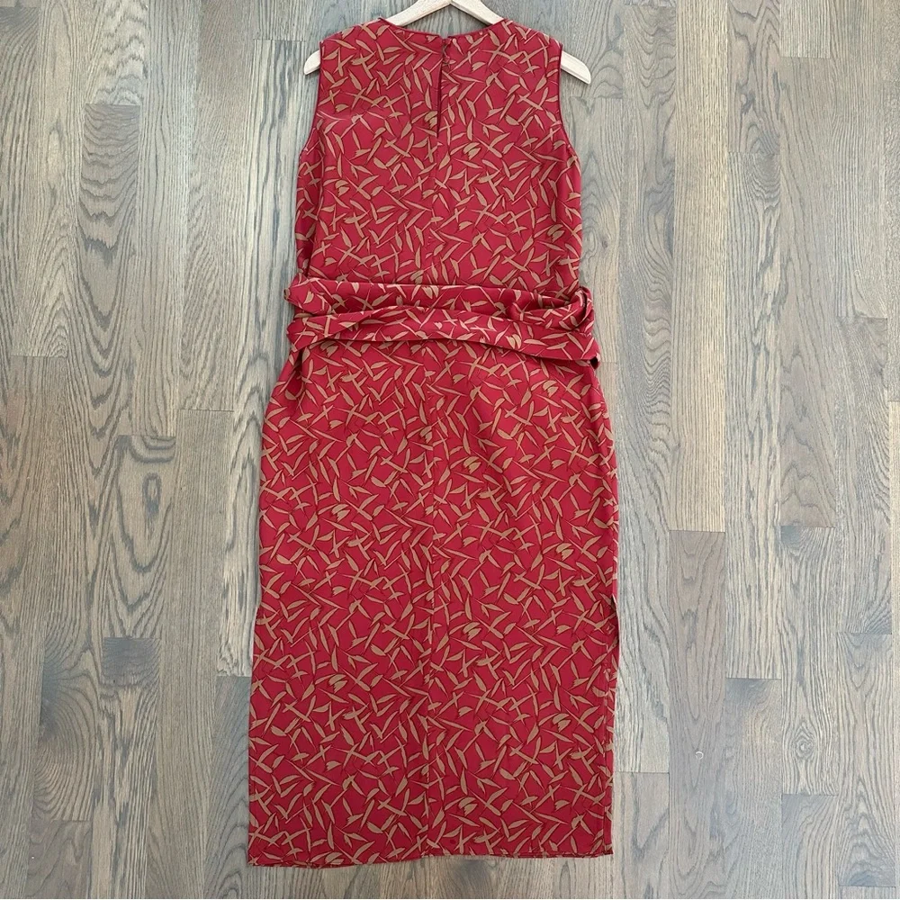 Doncaster Vintage 100% Silk Sleeveless Tie Waist Dress in Red and Khaki Size 8